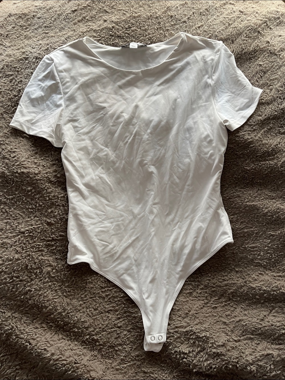 Women’s White Short-Sleeve Bodysuit with Snap Closure